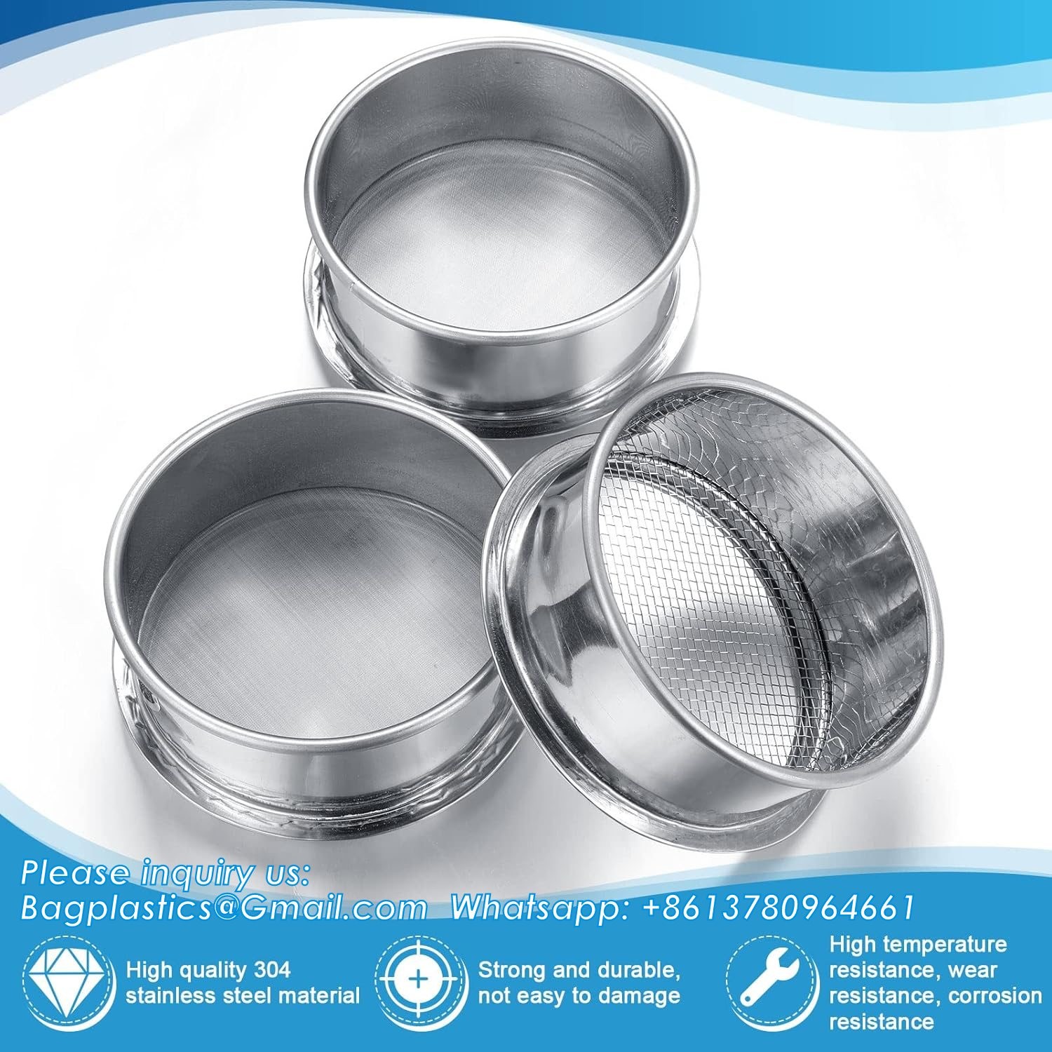 304 Stainless Lab Sieves, 200 Mesh (0.074 Mm), 80 Mesh (0.18 Mm), 10 Mesh (2 Mm) Aperture Test Sieve, 4 Inch Diameter