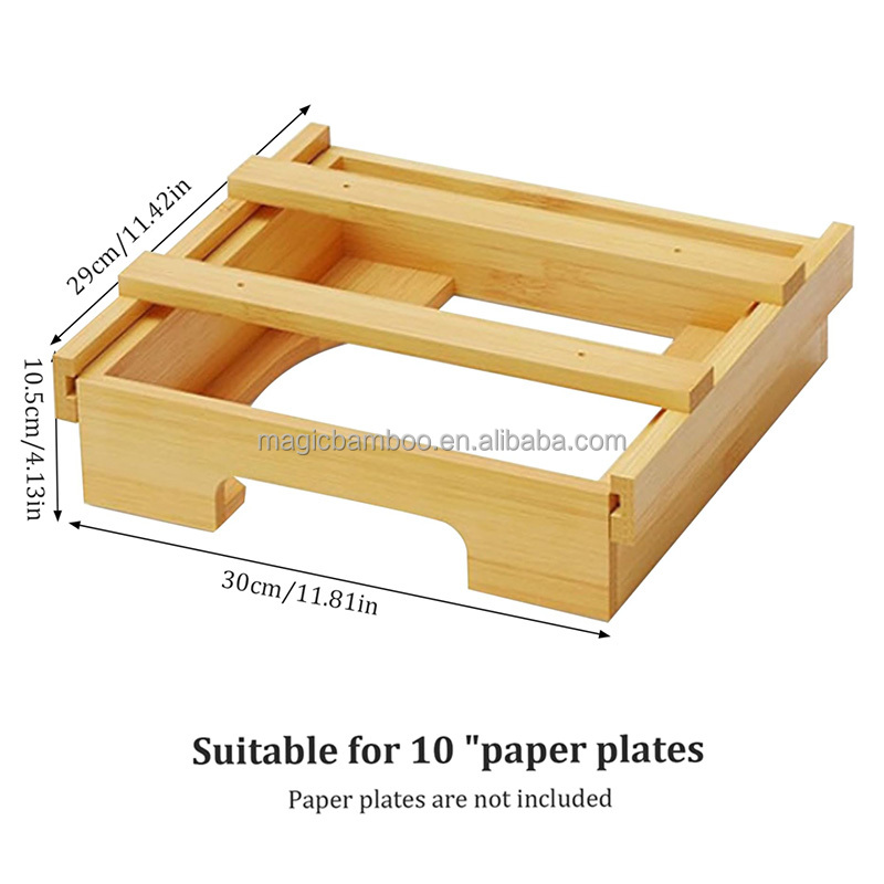 Adjustable Bamboo Kitchen Shelf Organiser Single Tier Under Cabinet Paper Plate Dispenser