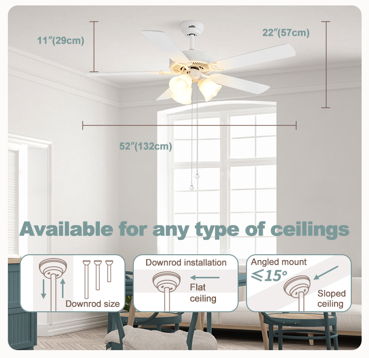 1stshine Ceiling Fan with Light Pull Chain 230V AC 5 MDF Blades in Mulit Colors/OEM