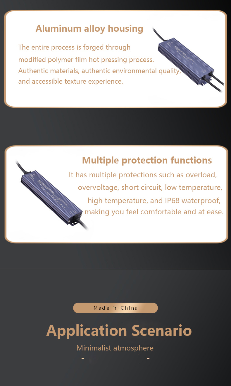 Ultra Thin 12V/24V 2.5A -25A 60w 100w 200w 300w 400w IP68 Waterproof Power Transformer