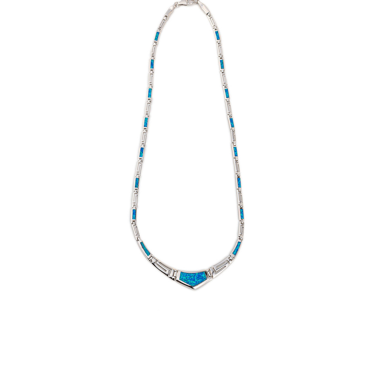925 With Sterling Silver Greek Unique Pattern Designs Bule Opal Meander Round Necklace