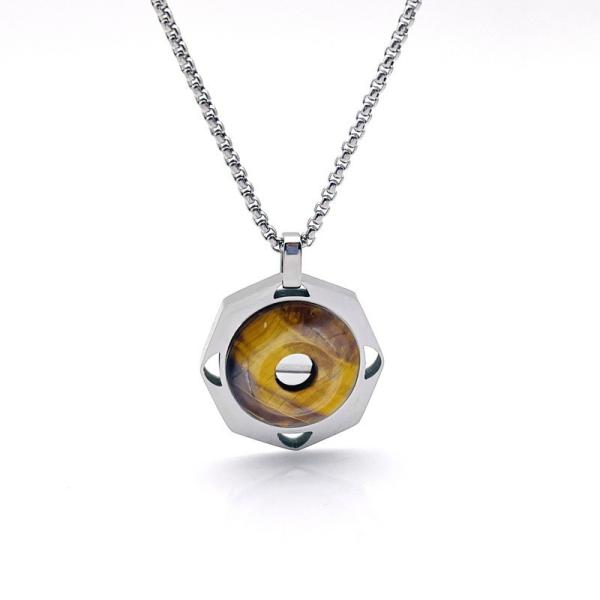 Stainless steel men's tiger eye stone necklace retro pendant titanium steel lock