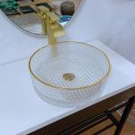 Gold Edge Round Glass Wash Basin 45mm Bathroom Vessel Sink