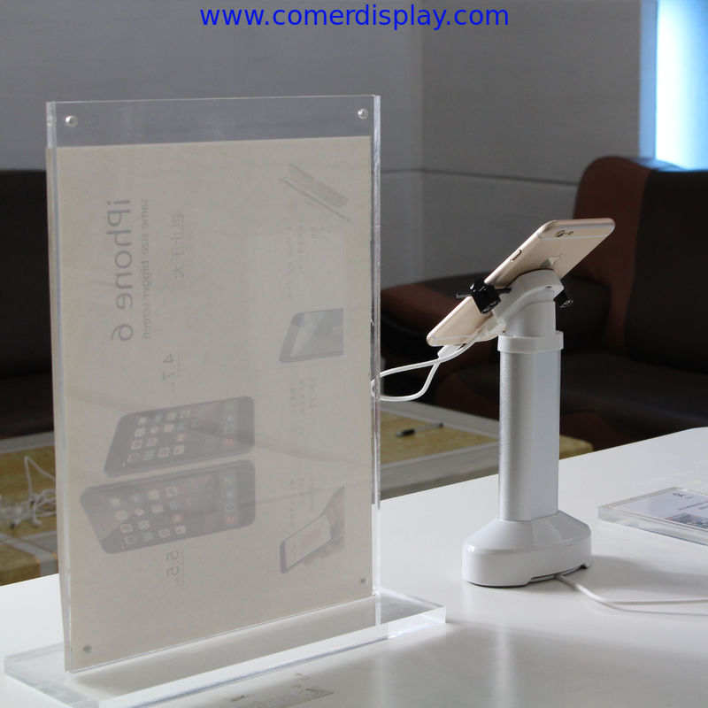 COMER clip cellphone charger alarm display mount for retail shop with cable concealed inside