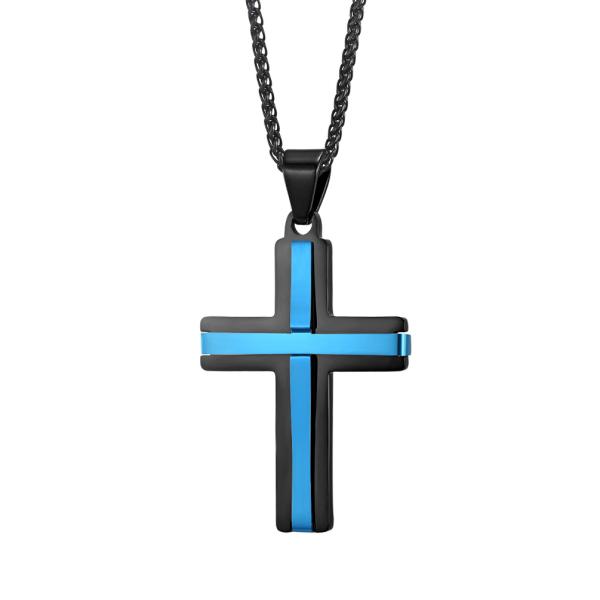 Gold Lord's Prayer Pendant Cross Necklace in Stainless Steel in 3 Colors for Men