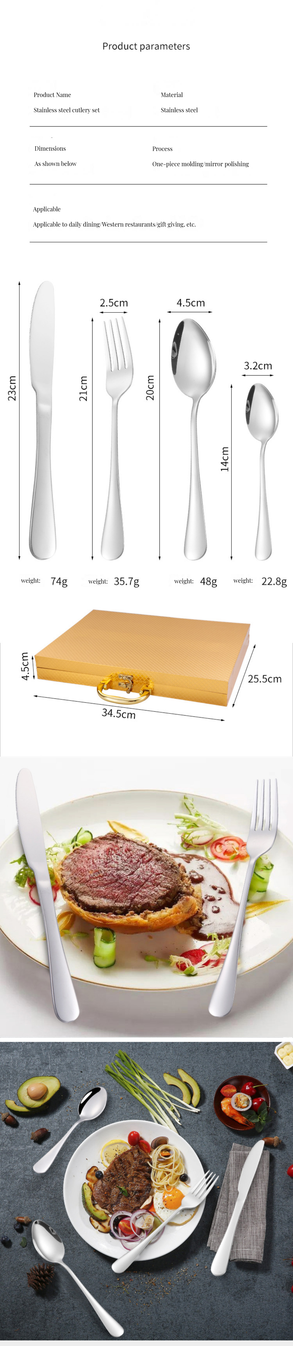 Sustainable 24pcs Silverware Set Stainless Steel Hotel Wedding Flatware Spoon and Fork