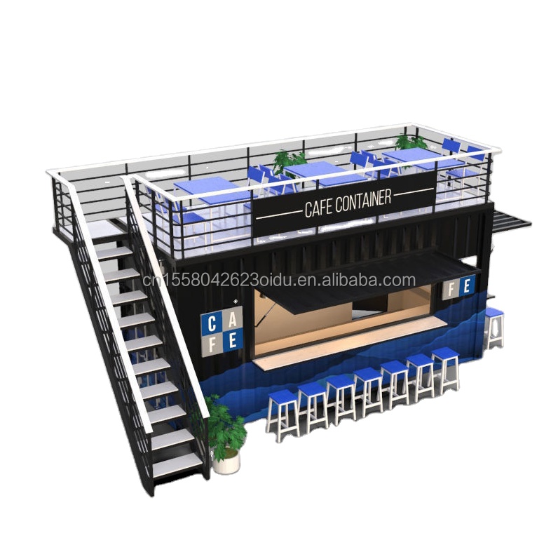 Double-Story Prefab Container House for Mall Boba Style 50/75/100mm Wave Sandwich Panel Wall and Modern Design Terrace