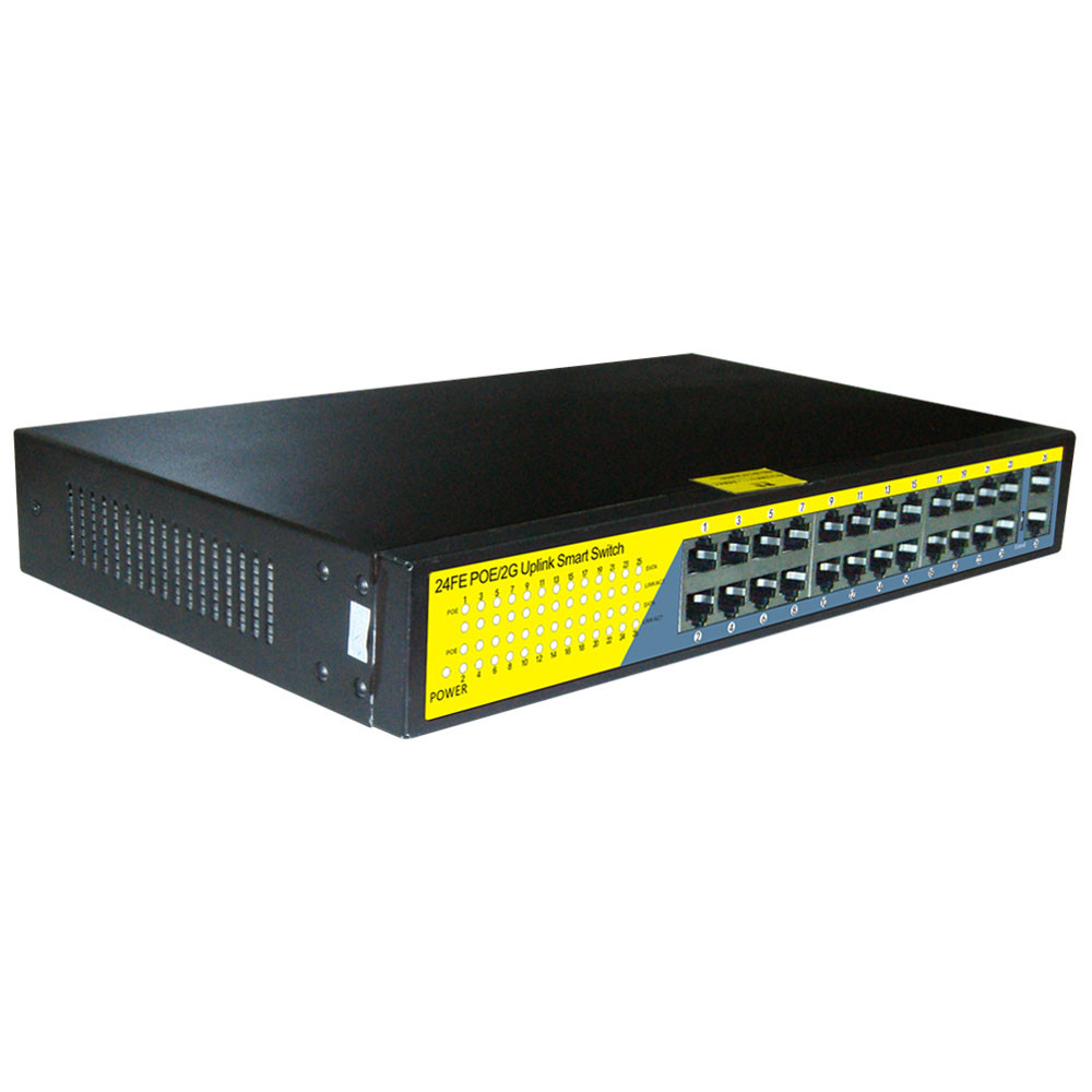 High quality RACK Type 24port POE+2xGE UPlink POE Etherent switch 250m for IP Camera ip phone