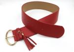 Red Color Women's Genuine Leather High Waist Fashion Belts With Oval Metal