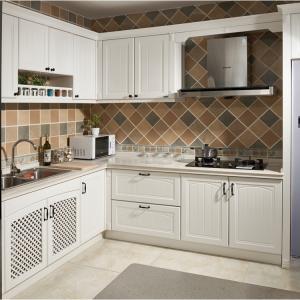 Quality White Villa Kitchen Cabinet With Marble Design Countertop PVC Kitchen Cabinets wholesale