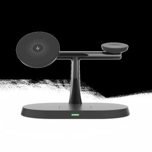 Quality Over-voltage Protection 3-in-1 Wireless Charger with Earphone iWatch Charging Station in White/Black wholesale