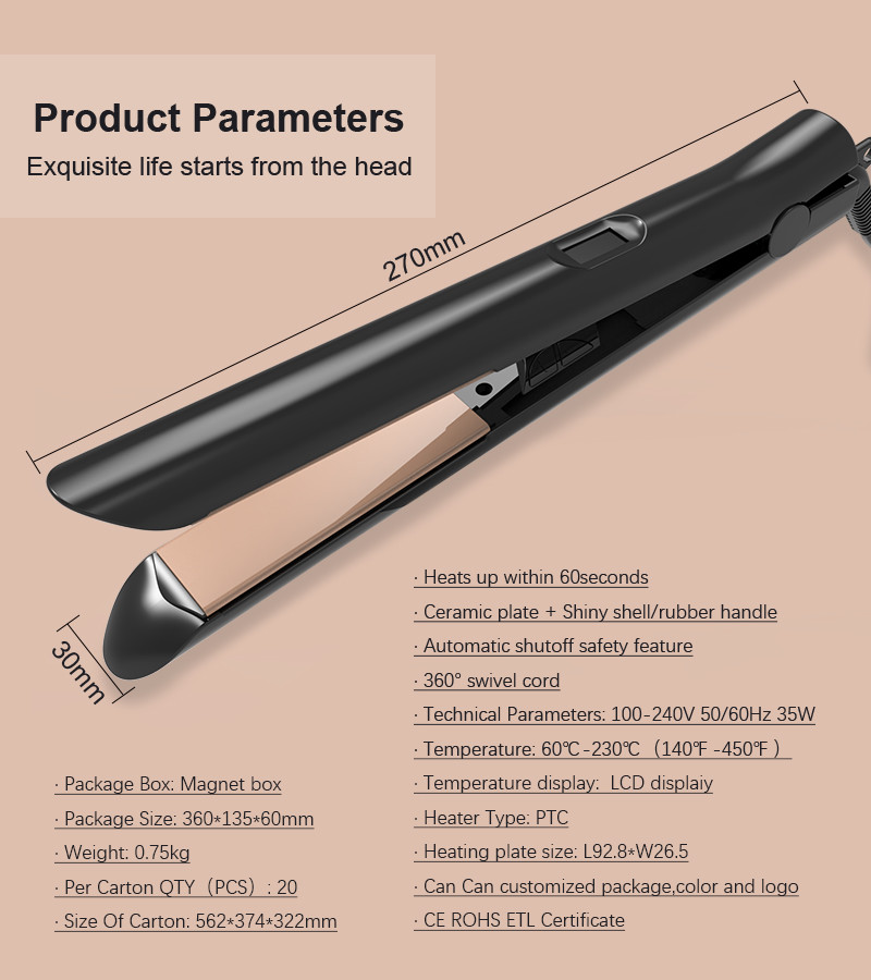 LCD Ceramic Hair Flat Iron With MCH PTC Heater Titanium Plates