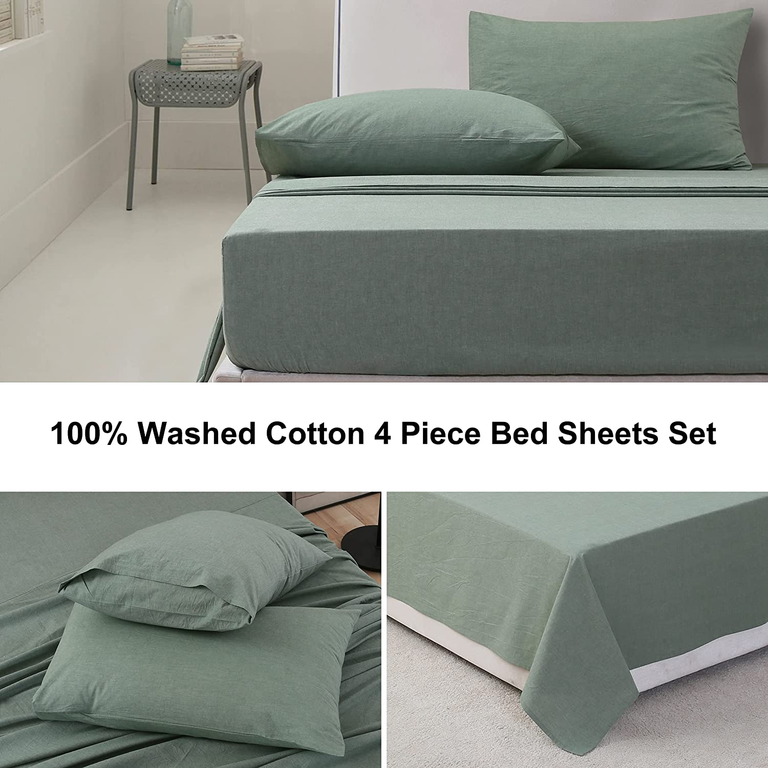 Non-Filling 100% Washed Cotton 4 Piece Bed Sheets for a Relaxing Sleep