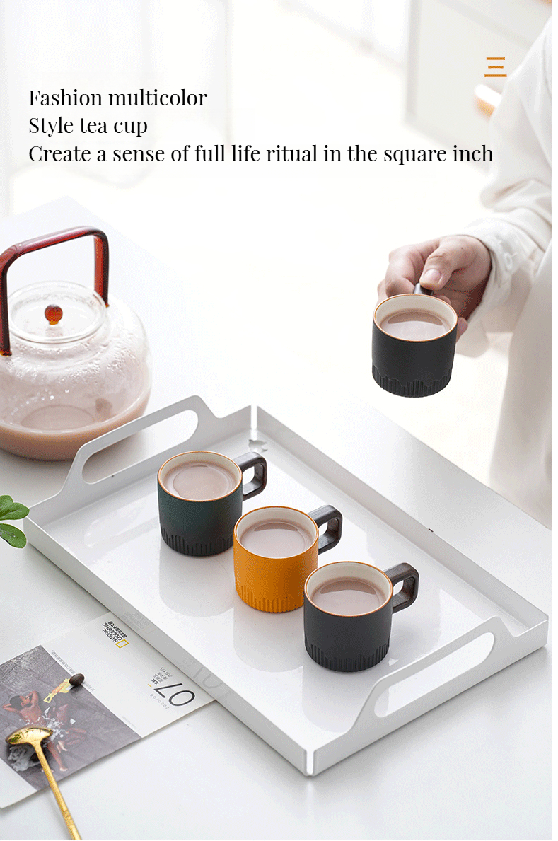 Drinkware Type Cups Saucers Japanese Delicate Ceramic Small Cup Set with Wooden Handle 500ml Capacity