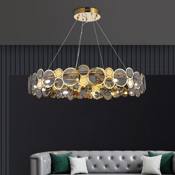 Modern chandelier lighting smoke gray glass round luxury crystal ceiling