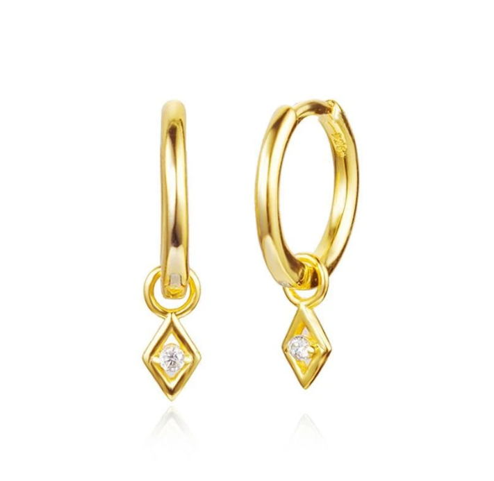 Option Stone Color Trendy 18k Real Gold Plated Hoop Dangle Earring in 925 Sterling Silver