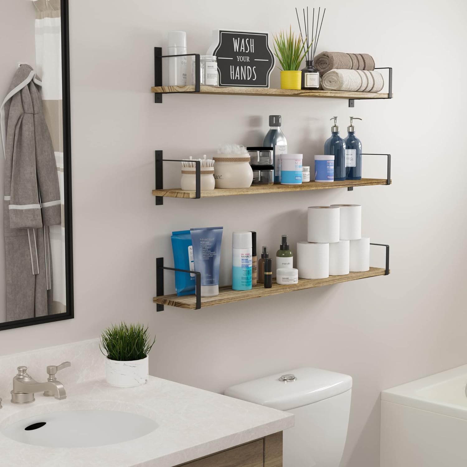 Wallniture Floating Shelves for Wall Stylish Organization for Bedroom and Bathroom