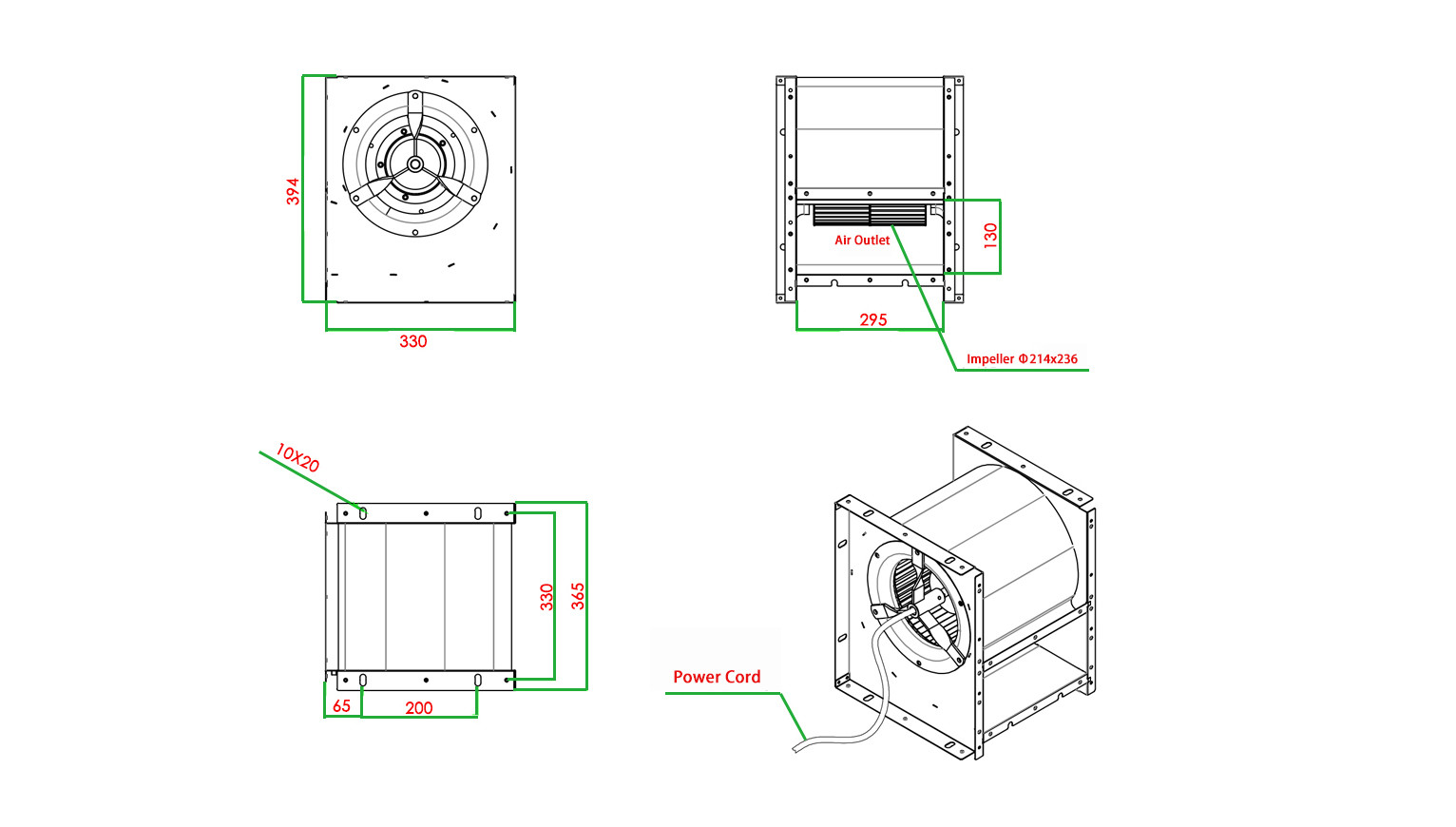 OBM AC Didw Radial Double Inlet Centrifugal Fan 220V 380V