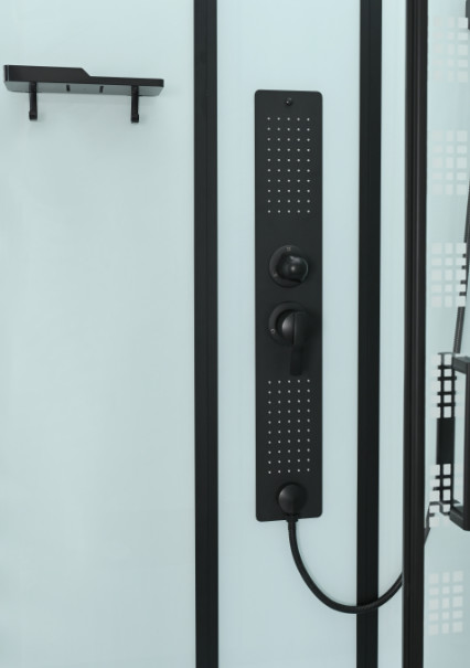 Luxrious Shower Room With Matt Black Profile And Printing Glass For Mordern