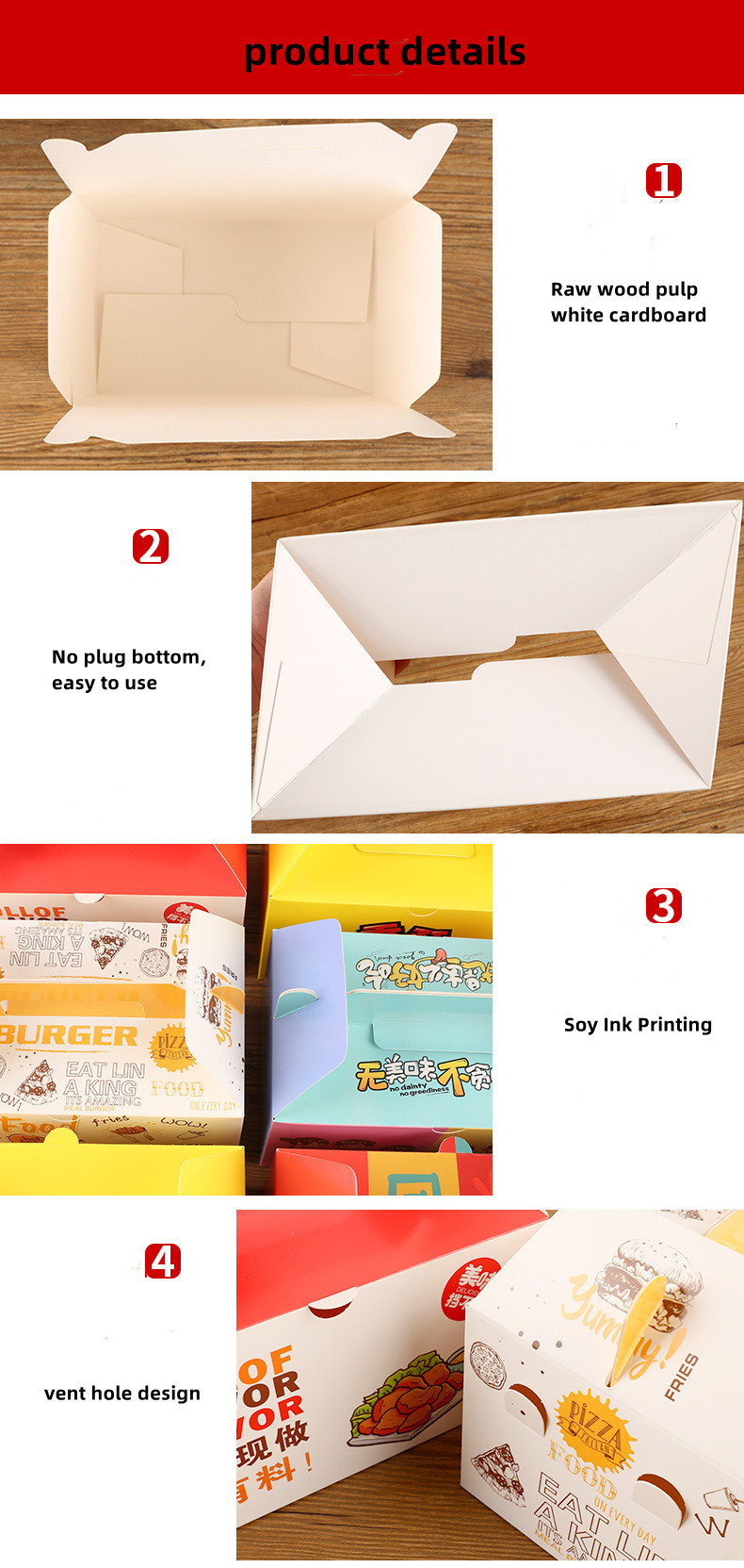 Embossing Paperboard Fried Chicken Containers Packaging Boxes Custom