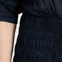 Ladies Casual Dress Collared Neck Elbow Length Puff Sleeve Ruffle Hem Polyester Smocked Shirt Dress for Women