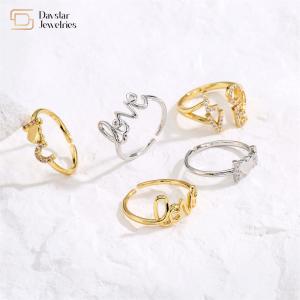 Quality Love Heart Diamond 18k Gold Jewelry Cubic Zirconia Rings Adjustable Letter Bands wholesale
