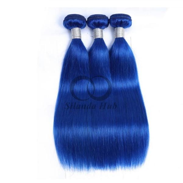 Blue Straight Remy Human Hair Bundles Sew In Weave Bundles Brazilian Bundle