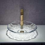 Shinning Glass Wash Basin Transparent Faceted Shape Bathroom Sink Basin
