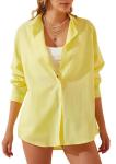 Fashion Women′s Long-Sleeved Shirt Solid Color Button up Shirt Loose Casual