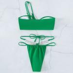Diamond Chain Green Swim Suit Bikini Sexy One Shoulder Two Piece Swimsuit High