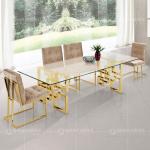 Modern 200cm Tempered Glass Dining Table Set 6 Chairs Stainless Steel Base