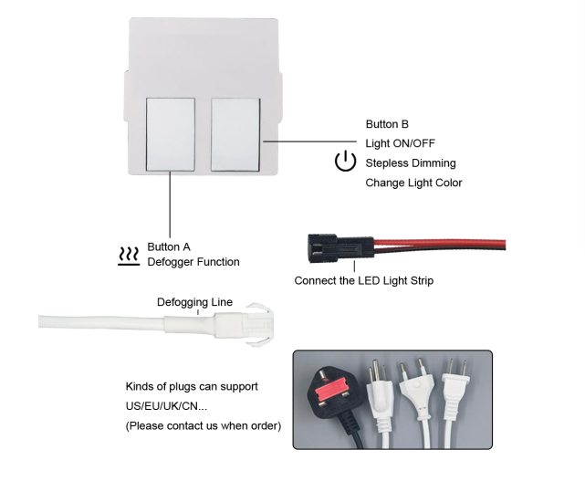 110V 240VAC Double keys Bathroom Led lighting Single/Three color On/Off Dimmer Touch Sensor Switch