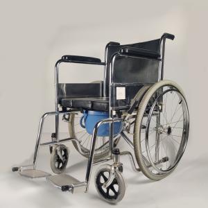 Quality Commode Seat Foldable Steel Wheelchair With Solid Castor And Rear Wheel wholesale