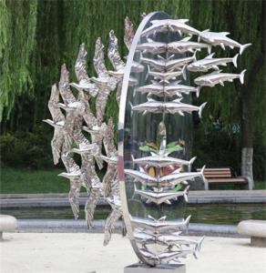 Quality Metal Seagull Abstract Fish Sculpture Stainless Steel polished For Garden wholesale