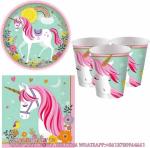 Unicorn Party Dinnerware Plates Cup Supplies Baby Shower Disposable Tableware
