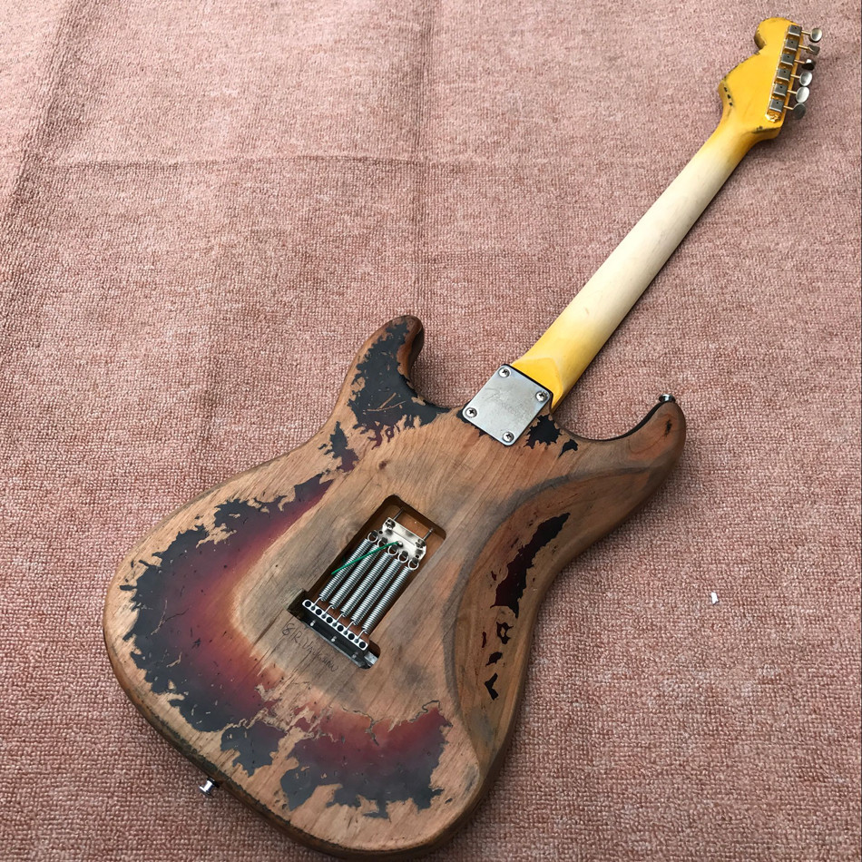 New style high quality relic remains ST electric guitar, handmade SRV aged relic electric guitar, Vintage Sunburst