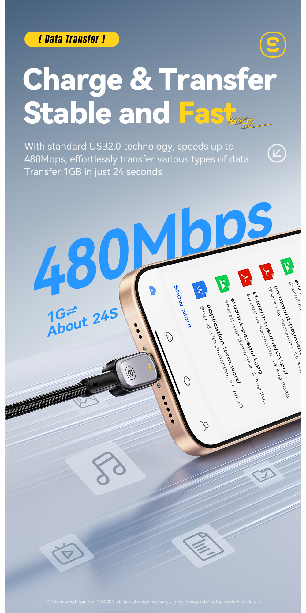 ESSAGER ES-X66 Series 60W 100W USB C to USB C Cable