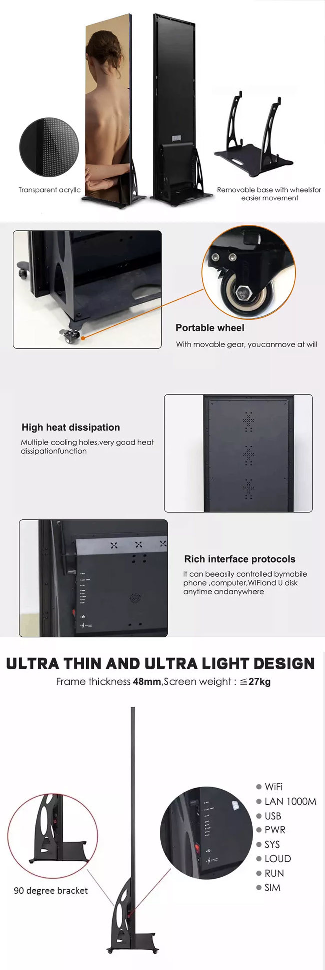 P2.5 LED Poster Display 1R1G1B 32 49 55 Inch Indoor SMD Slim