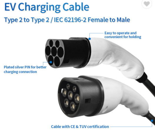 Mode 3 Dc Fast Charger Connector IP54 Type 2 To Type 1 Adapter For Ev Charging Cable