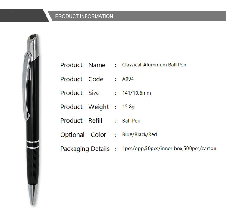 ODM Metal Aluminum Ballpoint Pens 1.0mm Press Ball Pen For Office School Writing