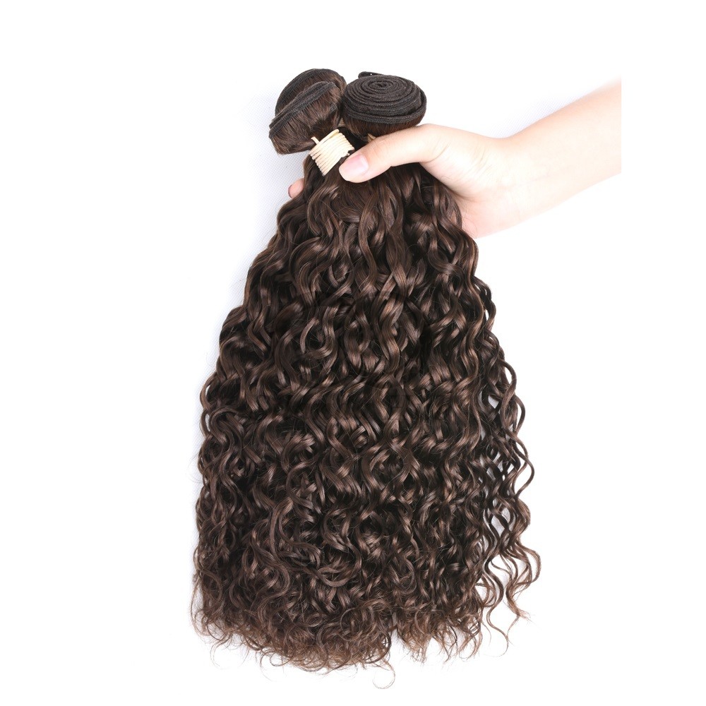 #4 Medium Brown Water Wave Remy Human Hair Bundles Sew In Weave Bundles Brazilian Bundle Deals