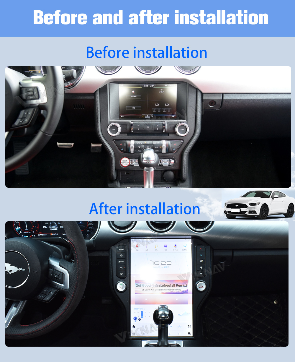 Viknav Car Radio For Ford Mustang (2015-2022) 14.4 inch Upgrade CarPlay Screen Android 13 Auto Head Unit GPS Navigation