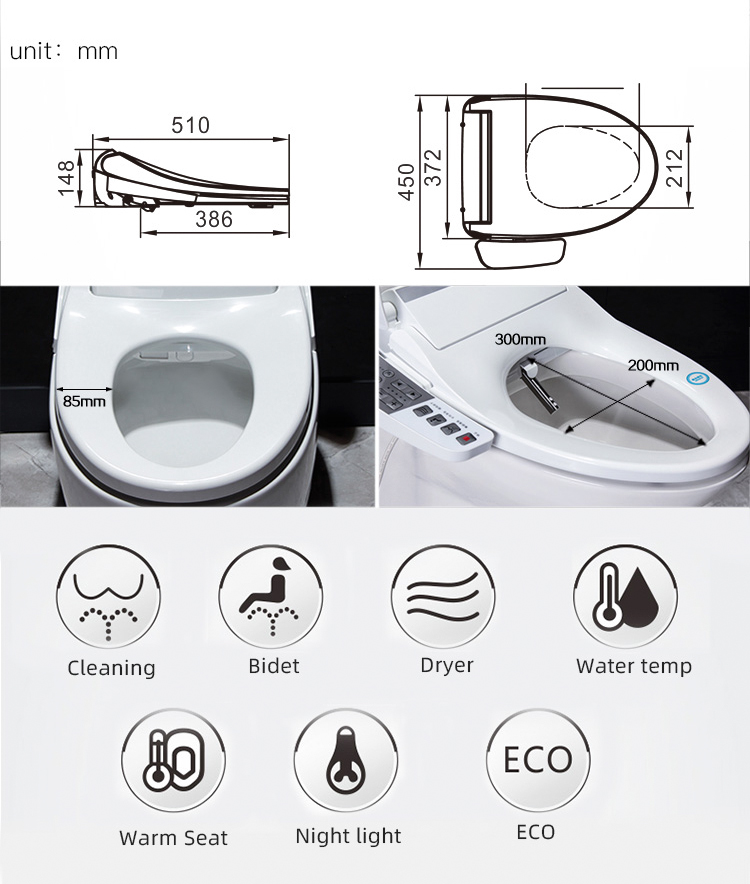 Sanitary Ware Smart Toilet Seat Cover , Heated Toilet Seat Bidet ISO Approved