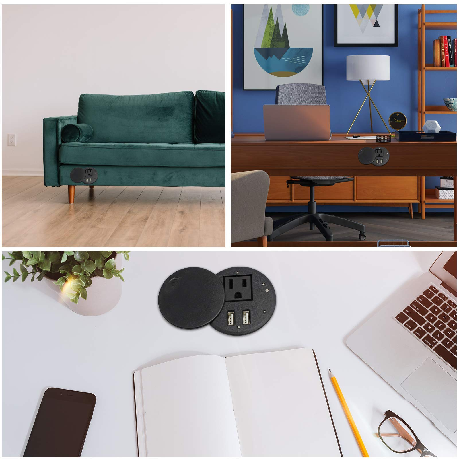 Desk Table Mount circle Round Plug Socket Power Strip 12A