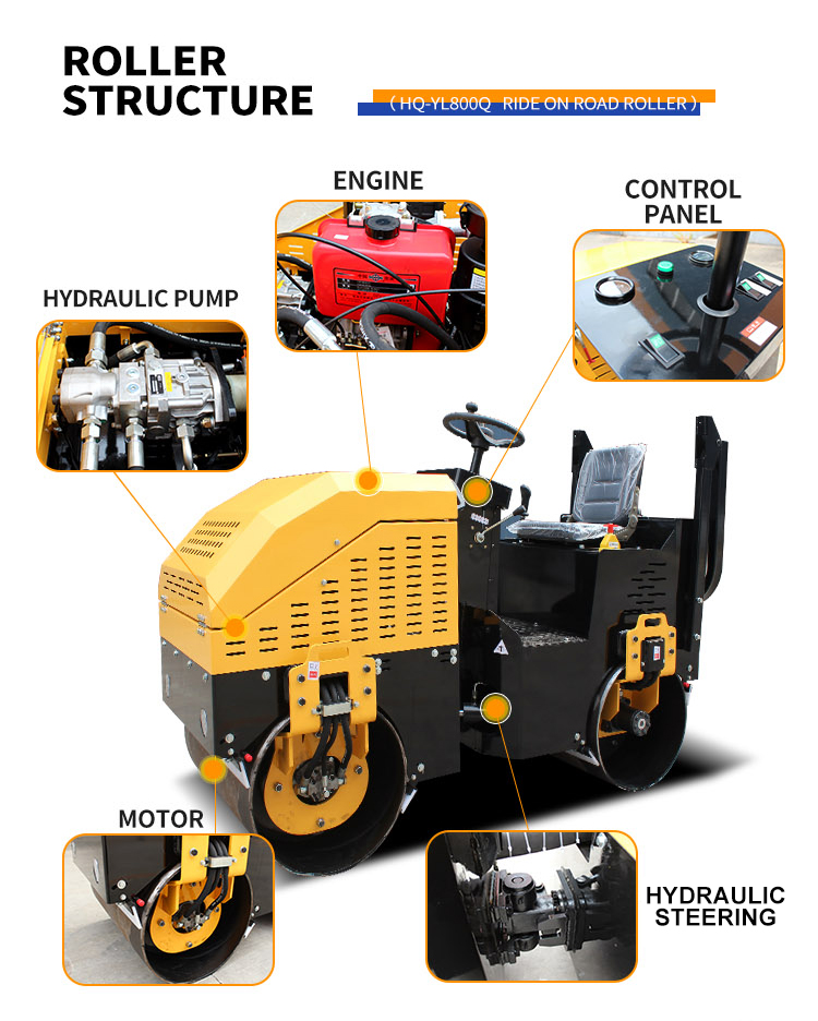 Mini Road Roller 1.5-2.0 Tons Small Vibratory Compactor Steel Wheel Diameter 530X800