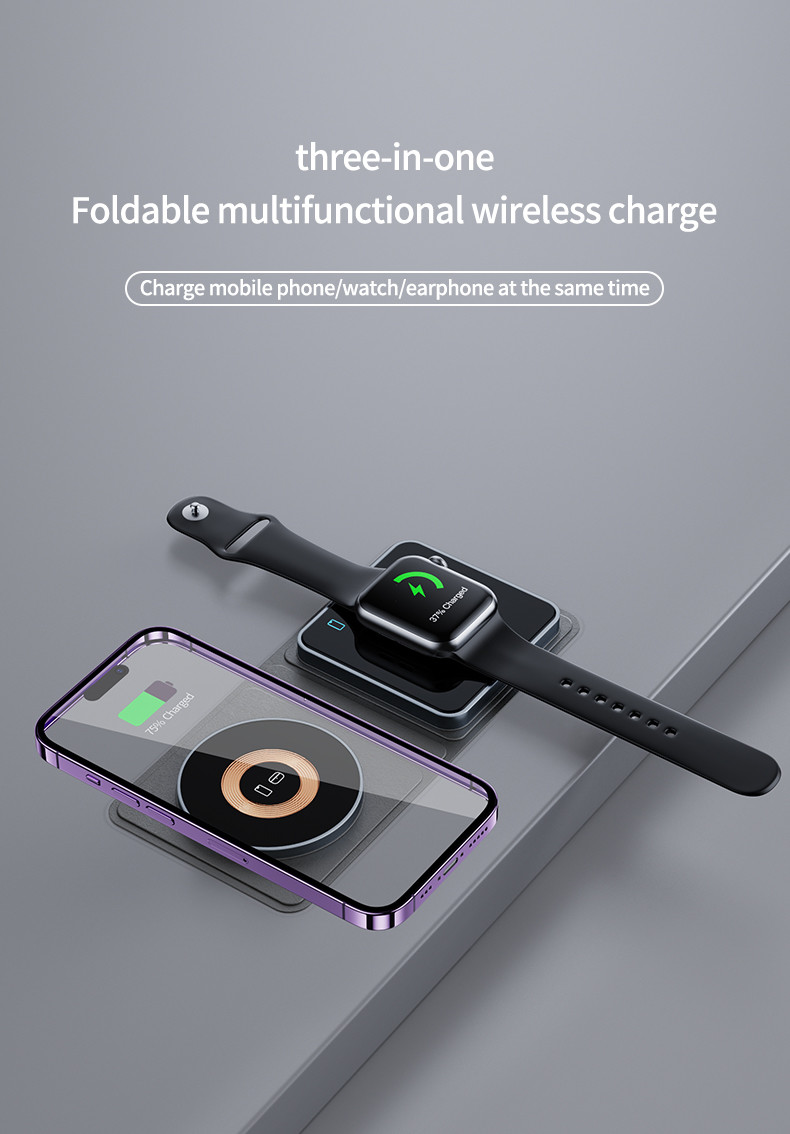 15W Foldable Wireless Charging Pad with Magnetic Charging Rated Output Power 20W