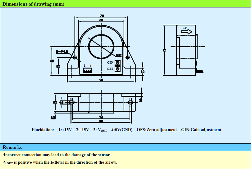 Dismountable Hall Effect Current Sensor Open Loop Black Color CS500S
