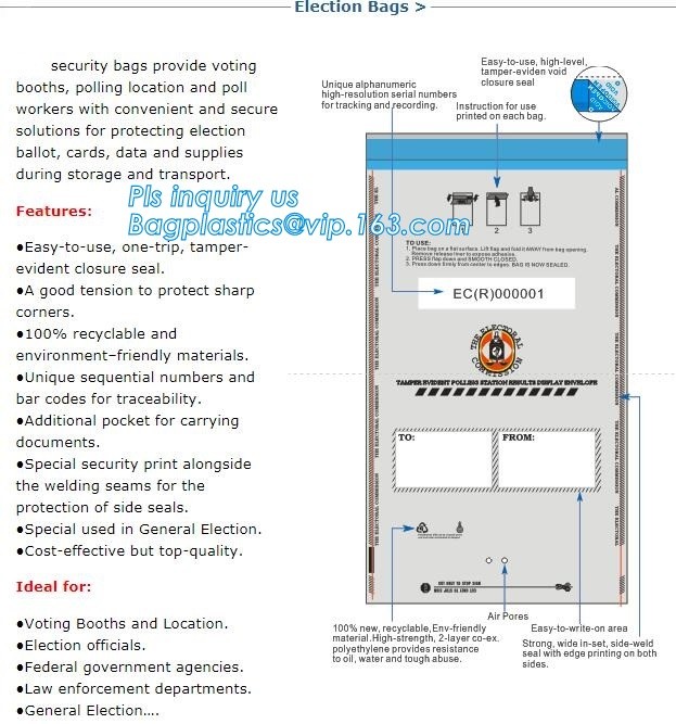 Opaque Tamper Evident Sealing Plastic Bank Money Steb Security Bag / Custom Self Adhesive Plastic Courier Bag, bagease