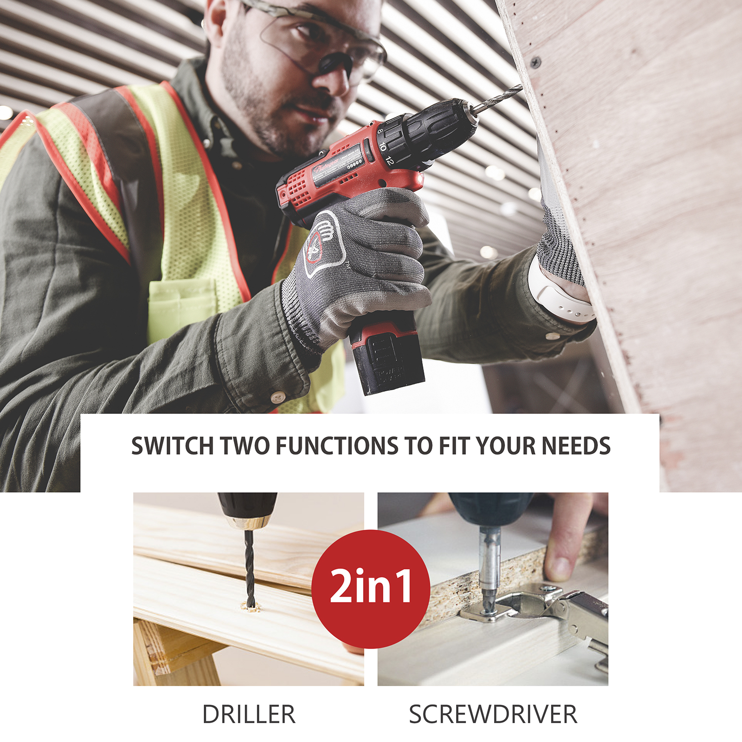 Double Battery Power Screw Drivers 12V Cordless Electric Power Drill 25N.M 18+1