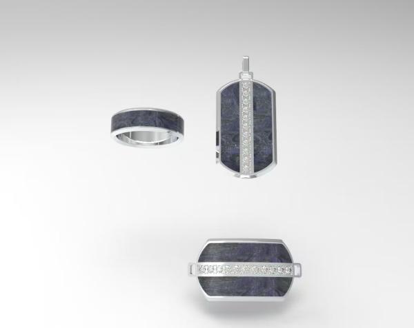 Simple Stainless Steel Carbon Fiber Jewelry Set High Durability Unisex Pendant